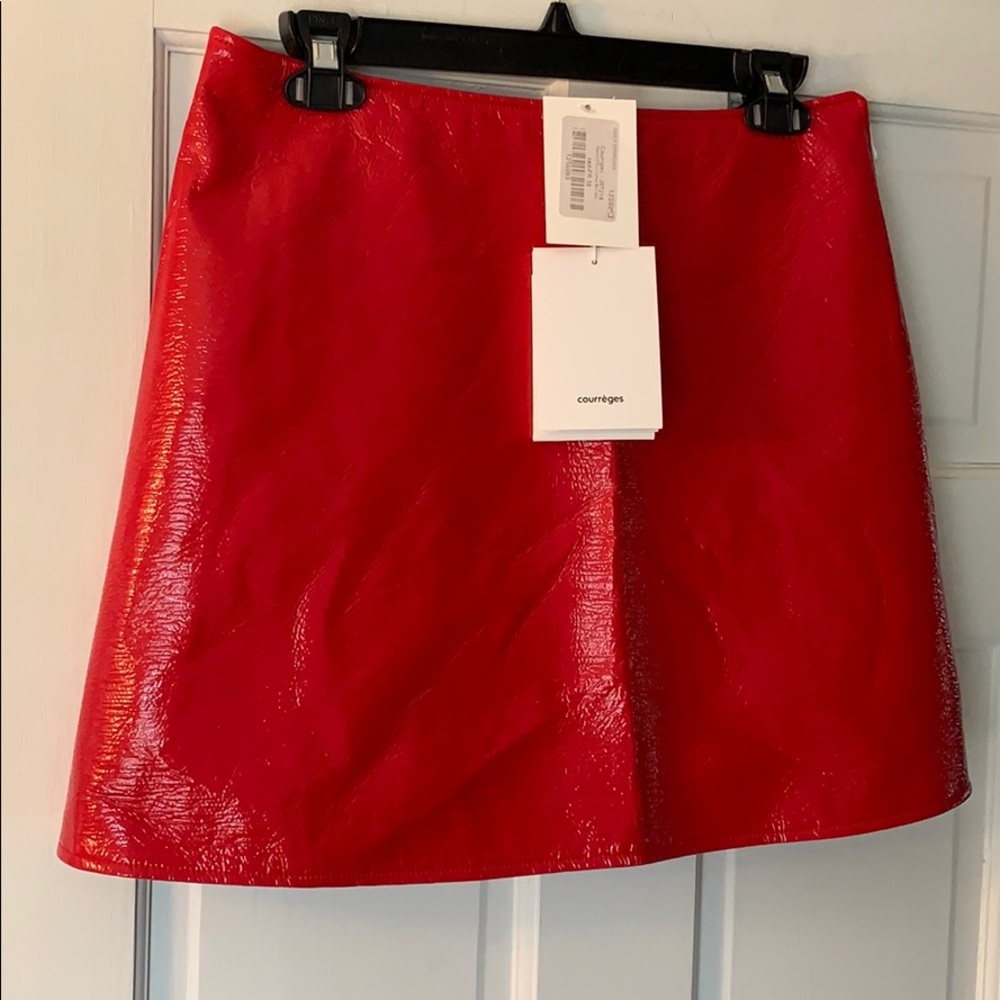 Courreges red vinyl mini zip skirt. NEW!!